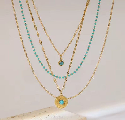 Vintage Multilayer Green Stone Pendant Necklace