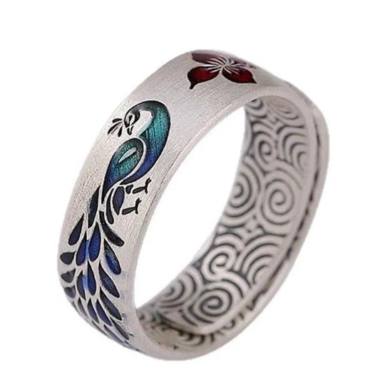 Vintage Peacock Enamel Ring