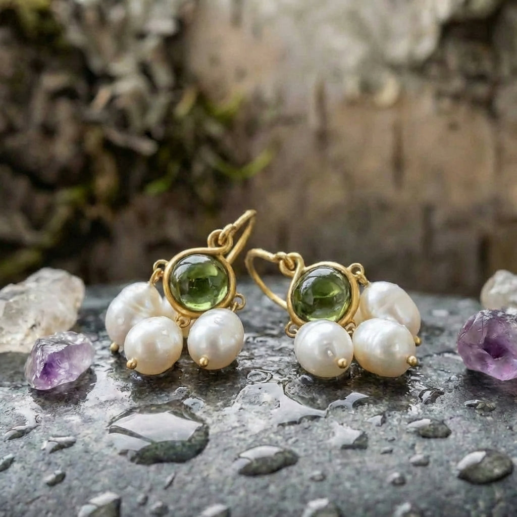 Vintage Pearl Green Stone Earrings