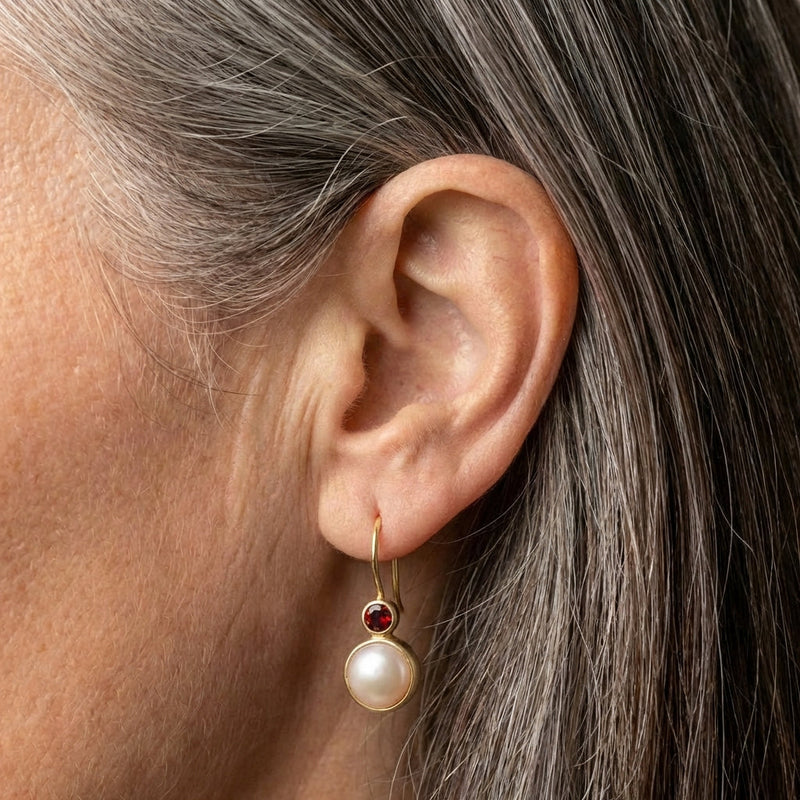 Pearl & Red Crystal Earrings
