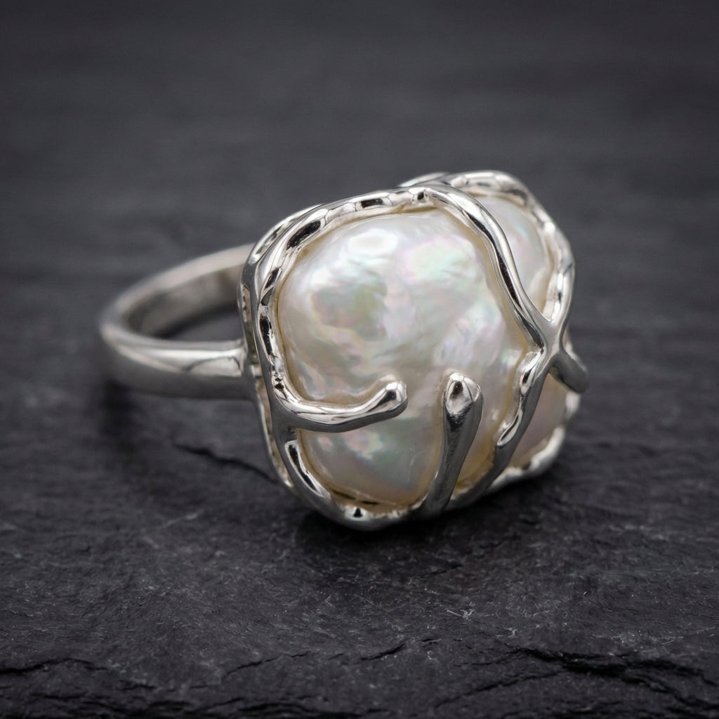 Vintage Pearl Silver Ring