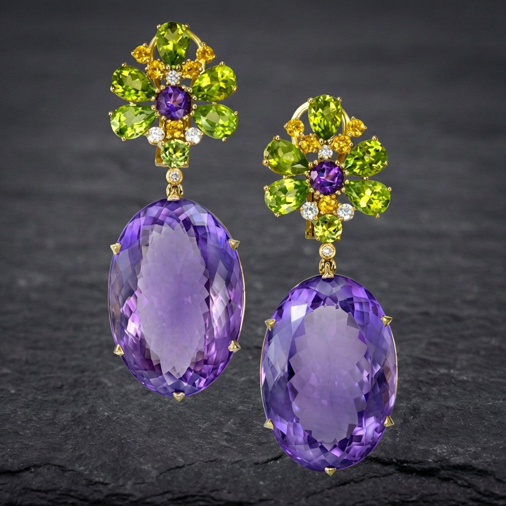 Vintage Purple Glass Green Earrings