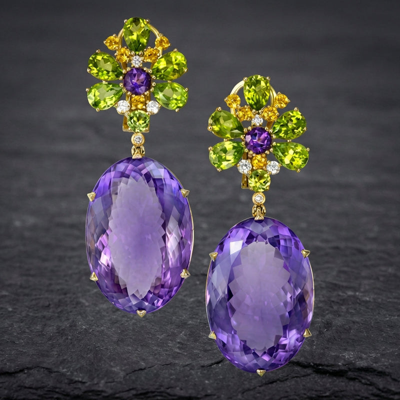 Vintage Purple Glass Green Earrings