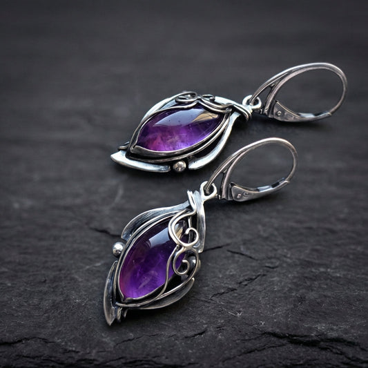 Vintage Purple Stone Dangle Earrings