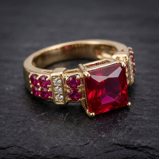 Vintage Red Crystal And Gold Ring