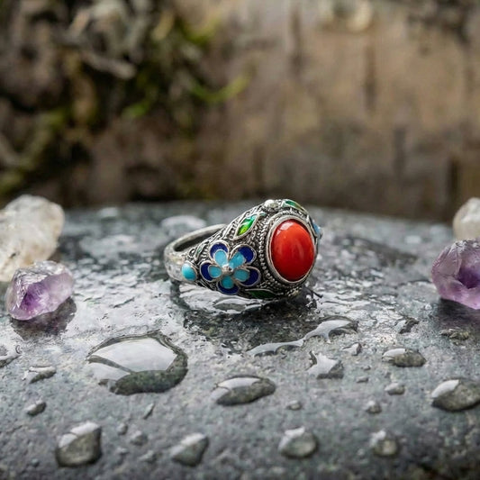 Vintage Red Stone Filigree Ring