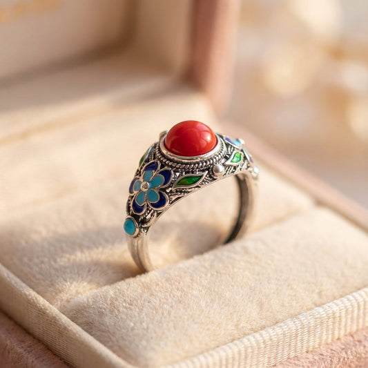 Vintage Red Stone Filigree Ring