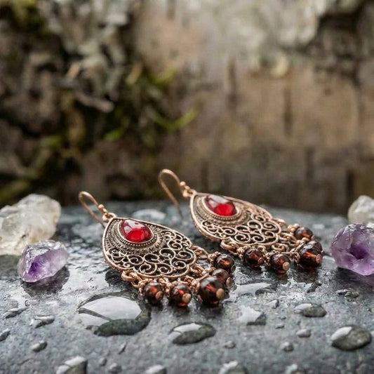 Vintage Red Teardrop Dangle Earrings
