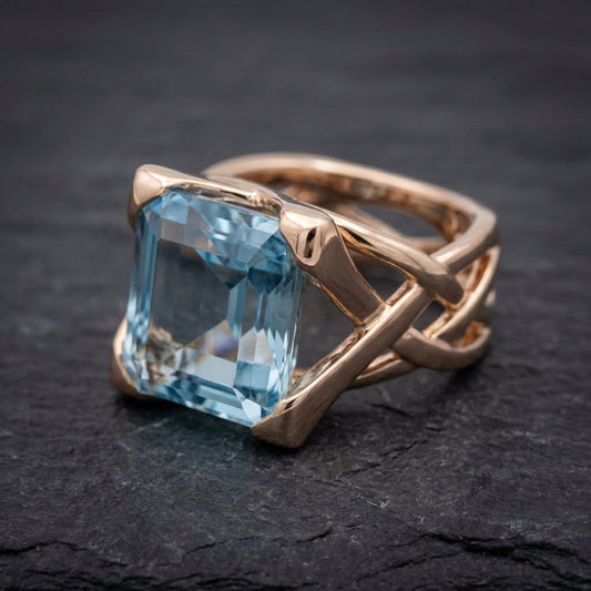Vintage Rose Gold Blue Zirconia Ring