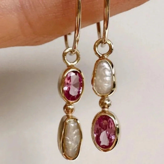 Vintage Ruby Pearl Earrings