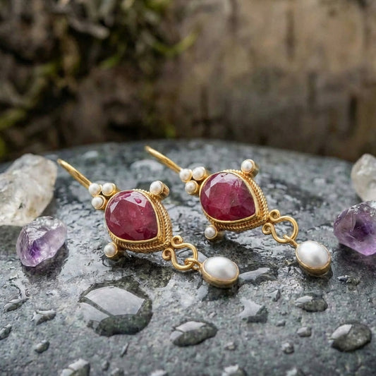 Vintage Ruby Pearl Earrings