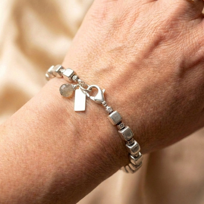 Silver Cubic Beads Bracelet