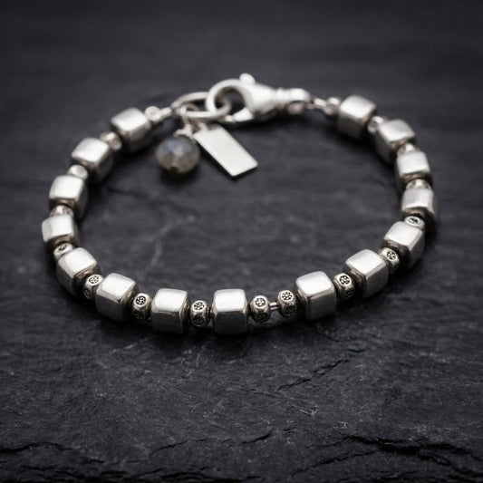 Vintage Silver Cubic Beads Bracelet