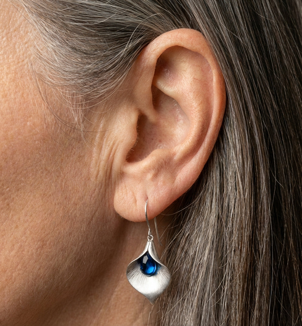 Vintage Silver & Sapphire Petal Earrings