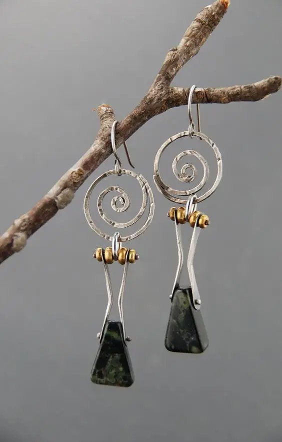 Vintage Spiral Stone Earrings