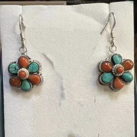 Vintage Turquoise Coral Earrings