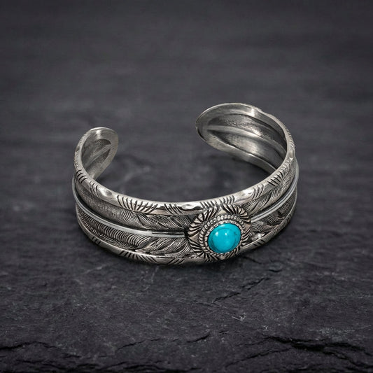 Vintage Turquoise Feather Silver Bracelet