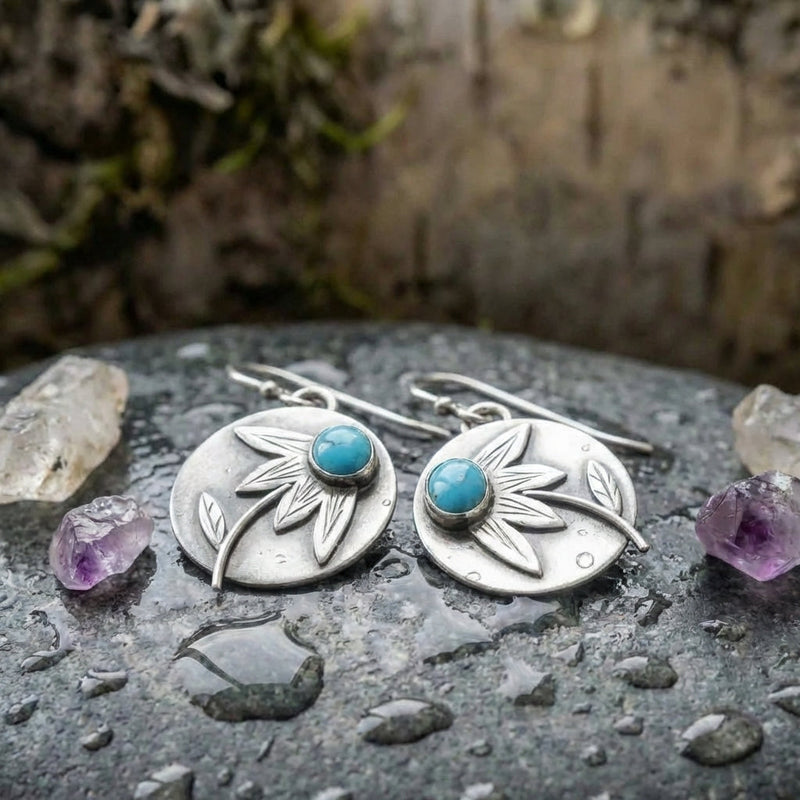 Vintage Turquoise Flower Earrings