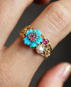Vintage Turquoise Flower Ring