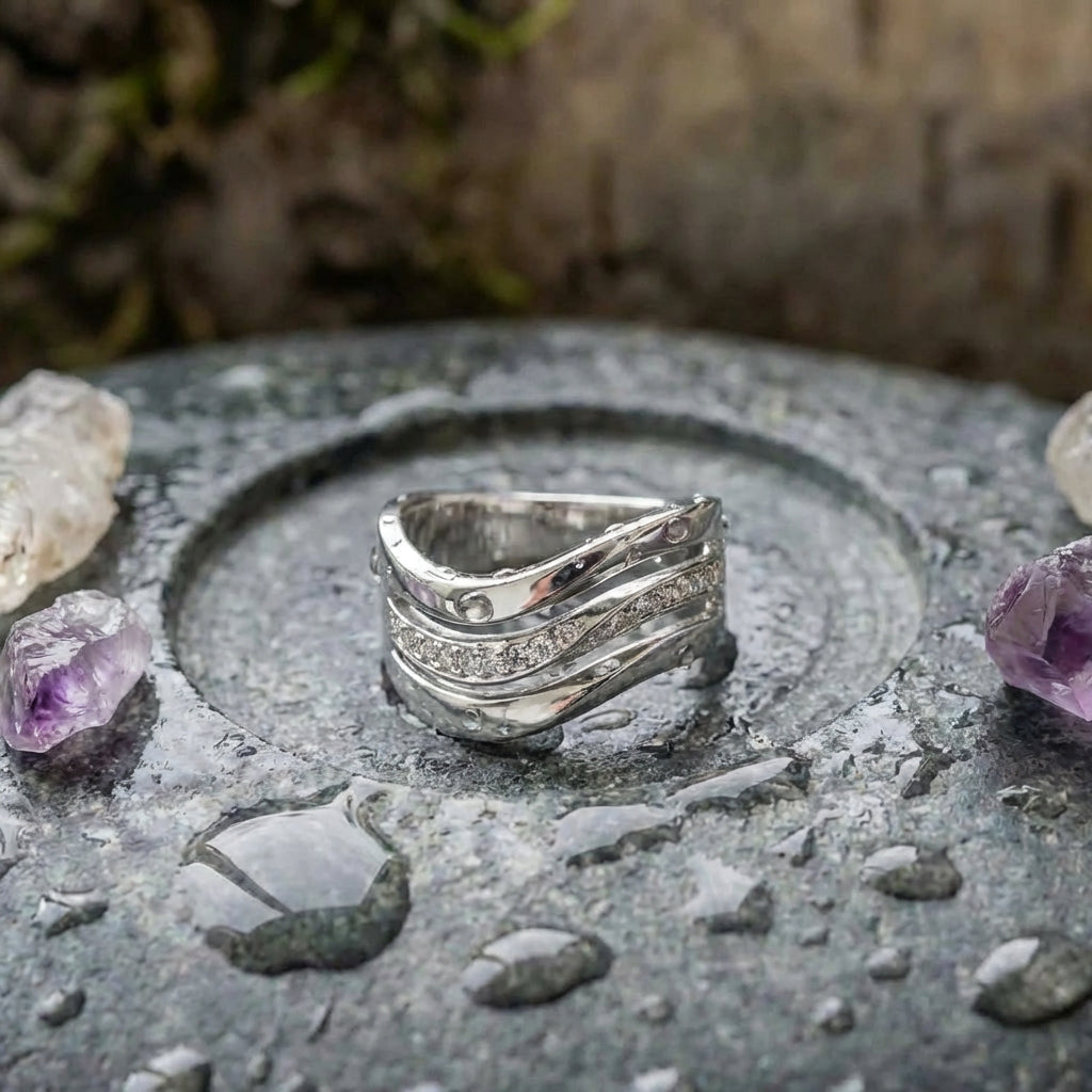 Vintage Wavy Bright Layered Silver Ring