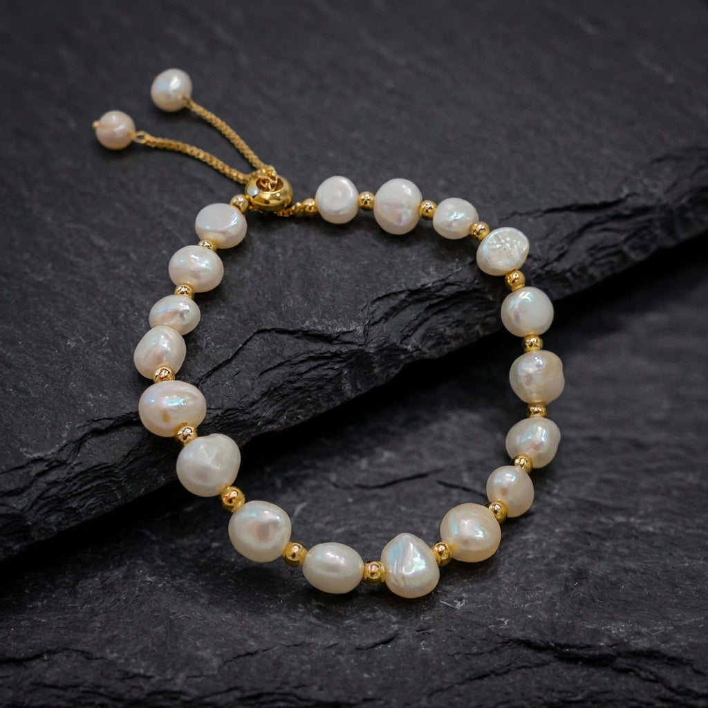 Vintage White Pearl & Gold Bracelet