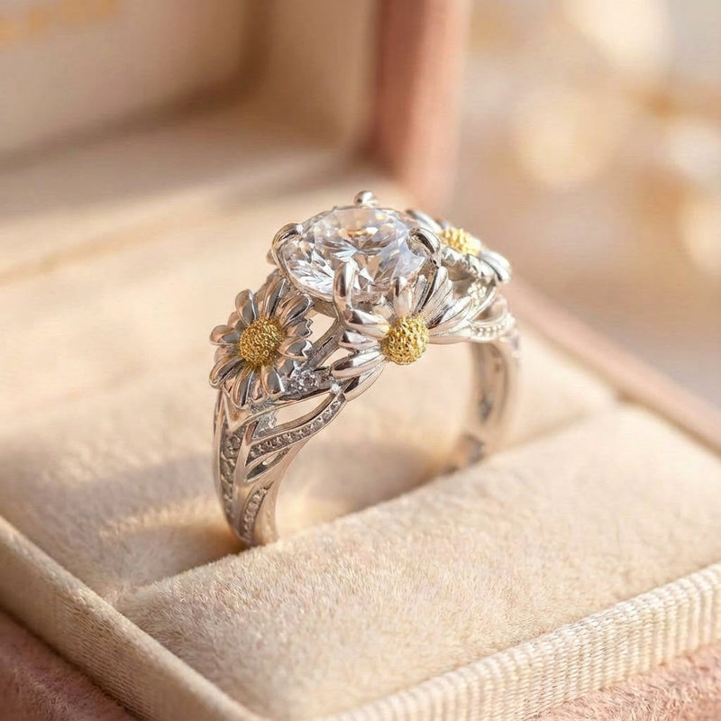 Vintage Yellow Sunflower & Silver Ring