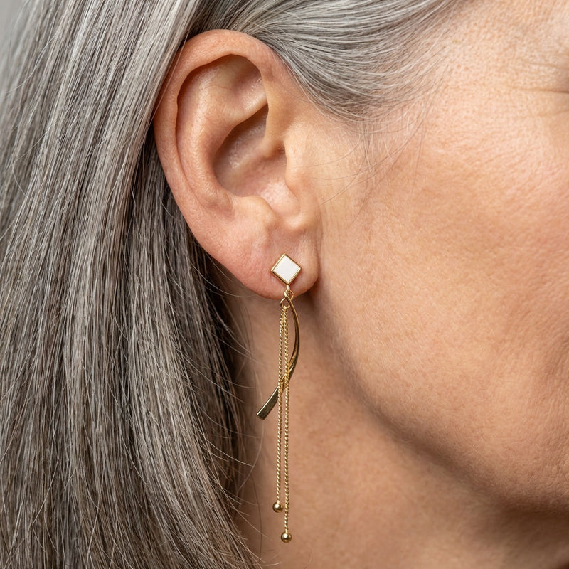 White Opal Pendant Earrings in Gold