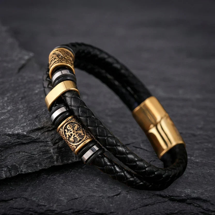 Woven Leather Gold Bracelet
