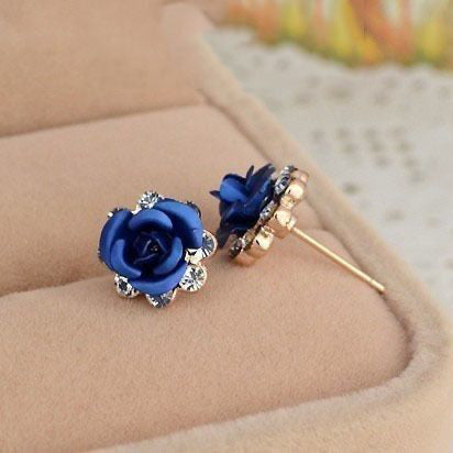 Blue Rose Stud Earrings