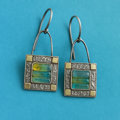 Blue Green Crystal Earrings