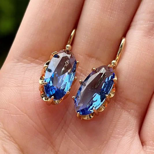 Exquisite Golden Blue Bloom Gold Earrings