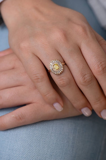Rounded Mandala Yellow Crystal Ring
