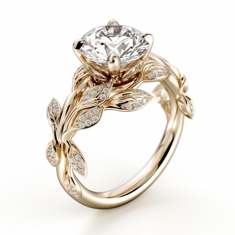 White Crystalline Stone Golden Ring