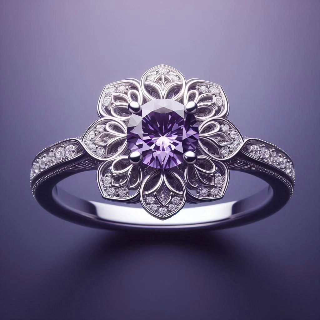 Exotic Violet Crystal Flower Ring