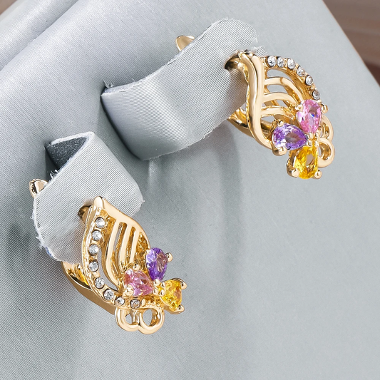 Colorful Crystals Gold Earrings