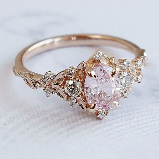 Elegant Pink Floral Zirconia Ring