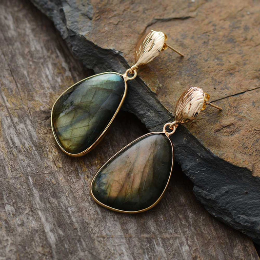 Dark Green Stone Earrings