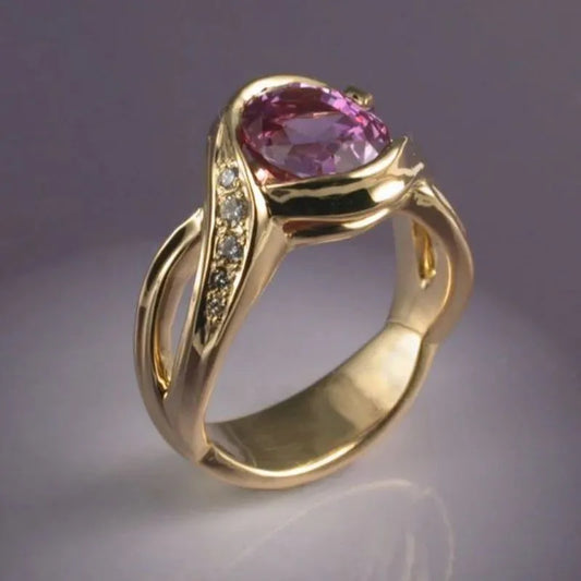 Vintage Pink Crystal Eye Gold Ring