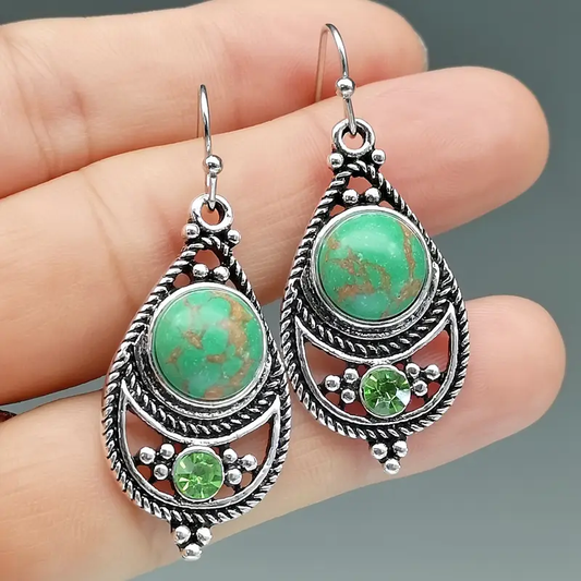 Green Stone Mandala Earrings