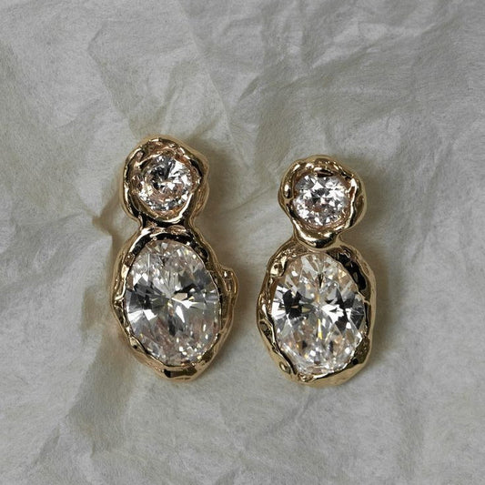 Zirconia Gold Forged Earrings