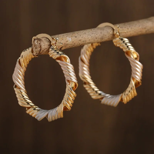Golden Hoop Spiral Earrings