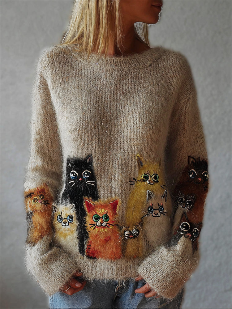 Lovely Fuzzy Cats Cozy Knit Sweater elevenforest