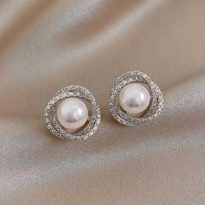 Sparkling Spiral Earrings With Elegant Pearls