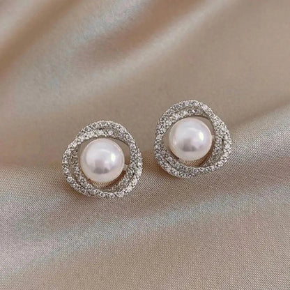 Sparkling Spiral Earrings With Elegant Pearls