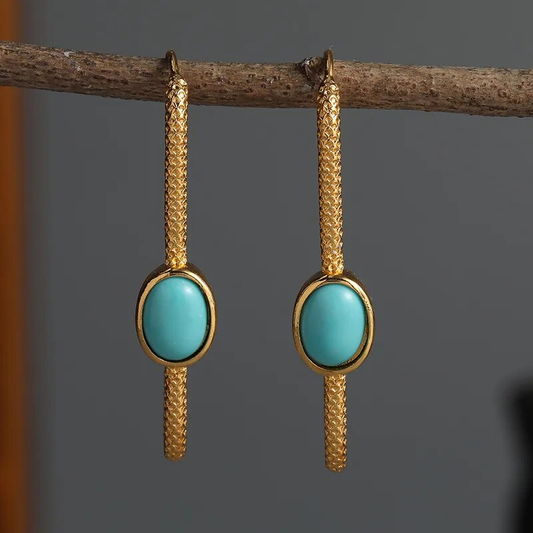 Golden Turquoise Stone Earrings