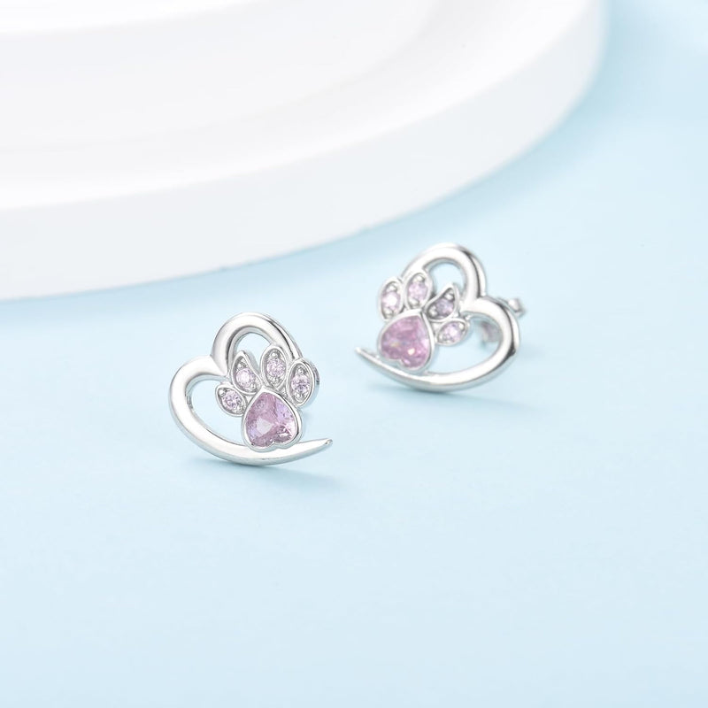Paw And Heart Earrings With Zirconiaconia