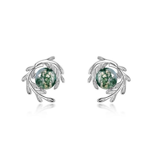 Green Silver Leaf Earrings