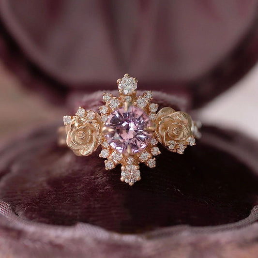Elegant Pink Crystal Crown Ring