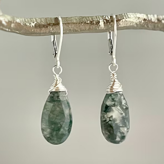 Green Drop Silver Earrings