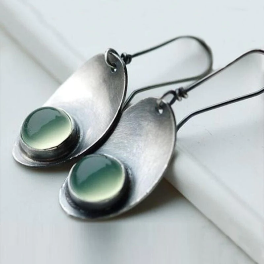 Green Crystal Silver Plated Earrings